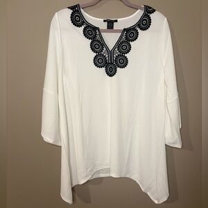 Robert Louis White Tunic Shirt Black Lace Size Large Coastal Grandma Lagenlook